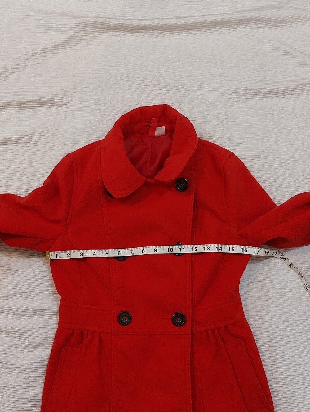Y2K H&M Divided Red Double-Breasted Pea Coat with Peter Pan Collar Size 6 - Picture 8 of 10